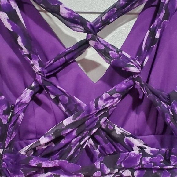 Hailey by Adrianna Papell Purple Criss-Cross Back Chiffon Sheer Maxi Dress SZ 12 - Picture 13 of 16